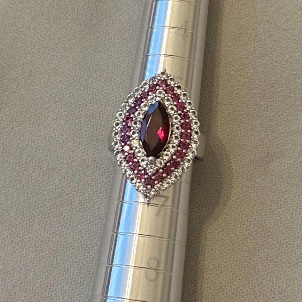 Marquise Shape Ruby & CZ 925 Silver Ring